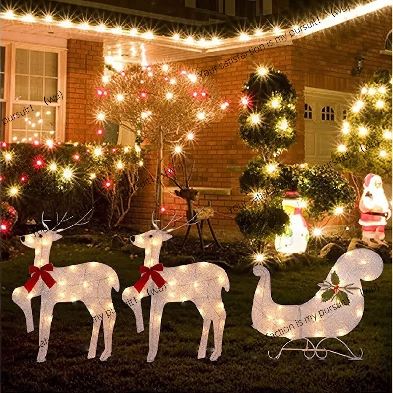 Christmas luminous elk sleigh car floor insert garden ornament Christmas decoration with LED lights