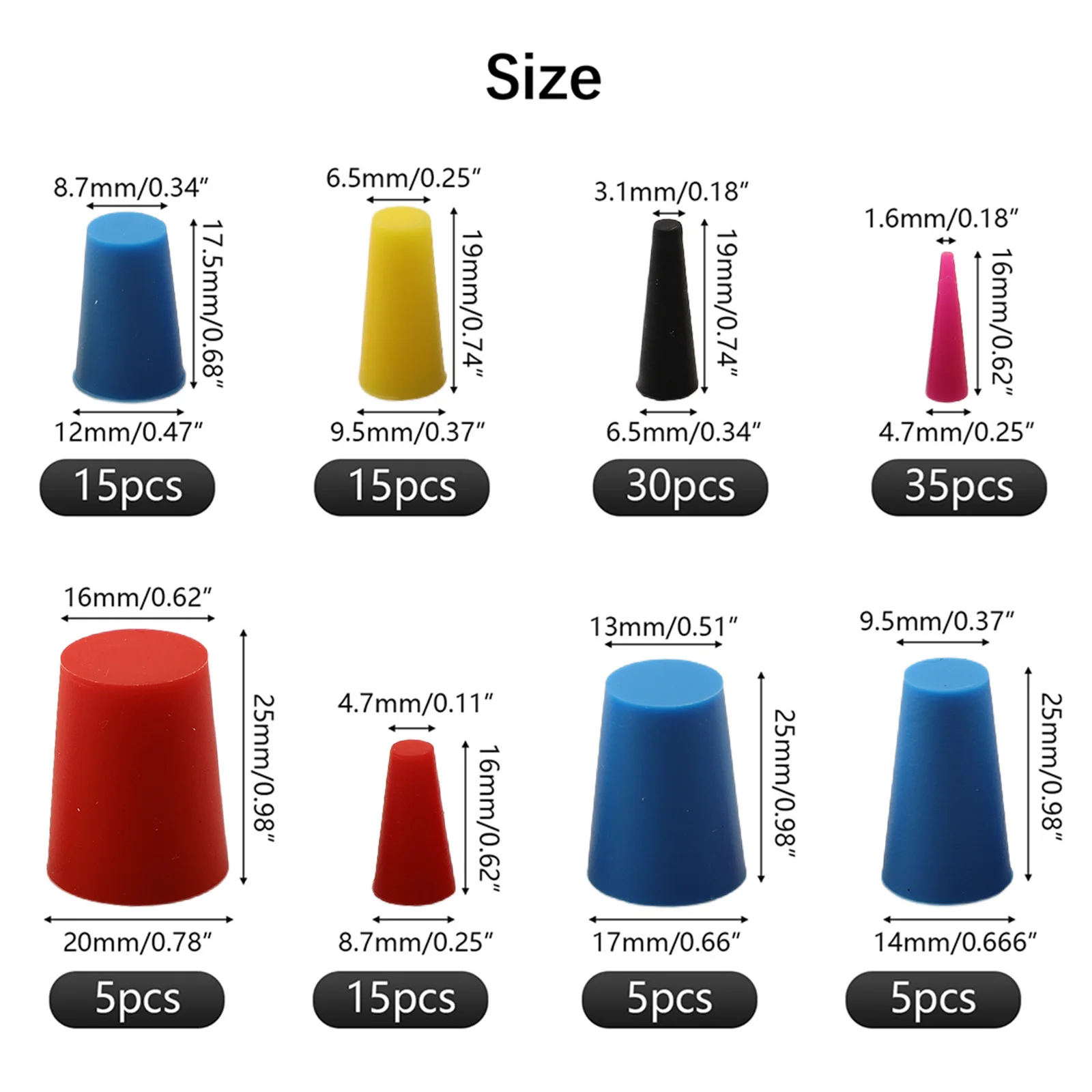 

125 шт. конический ассортимент из силиконовой резины для покрытия отверстий в смазе и покраске для лабораторного и строительного использования