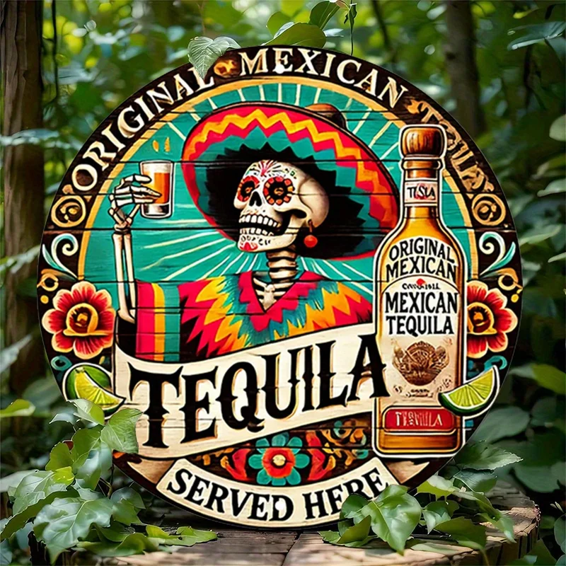 Letrero de Metal Vintage de Tequila mexicana, arte Mexicana Catrina Calavera, logotipo de Tequila codificado por Color y diseño de Sombrero, Liqu mexicano, 1 ud.