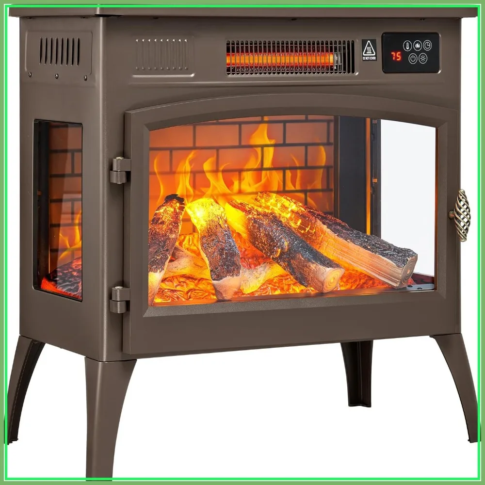 

24" Freestanding Electric Fireplace Stove,3D Flame Effect,6 Flame Colors,1000/1500W Infrared Heater,Remote&Timer for Indoor Use