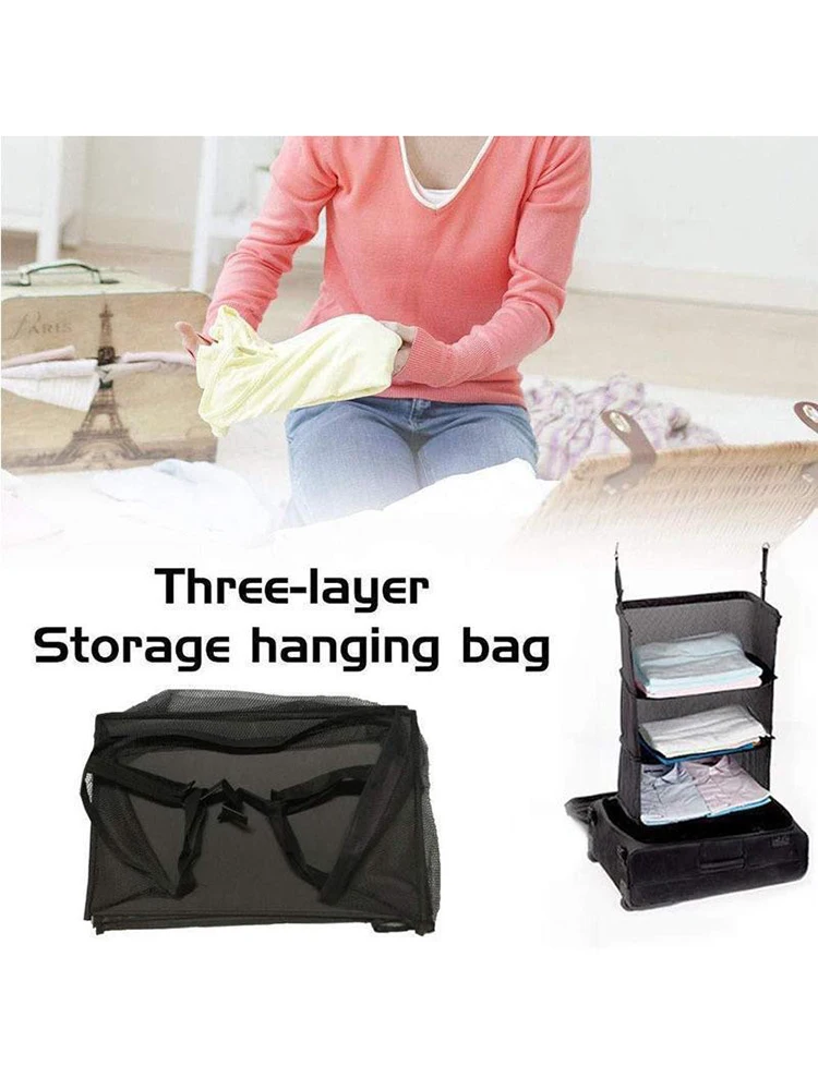 3-lagiger, faltbarer Hänge-Organizer für Reisen – Multifunktionale Aufbewahrungstasche für Kleidung und Toilettenartikel – Detail 3