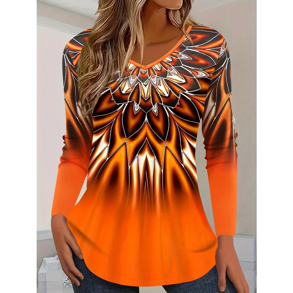 Vibrant Allover 3D Print Long Sleeve Crew Neck T-Shirt Women's Casual Spring Fall Clothing  Comfortable Relaxed Fit Pullover Y2k