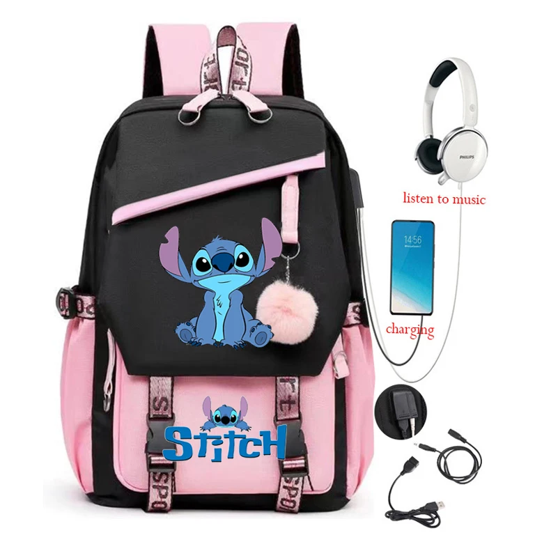 

Lilo & Stitch School Bags Multi-pocket Men and Women capacity Leisure Simple Schoolbag Insert Buckle Computer Travel Backpack