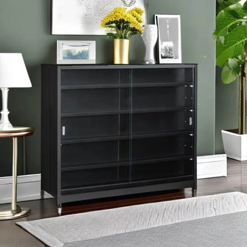 5-Tier Display Cabinet, Glass Door Cabinet With Adjustable Shelves, Wall-Mounted Display Case For Playroom, Bedroom, Black