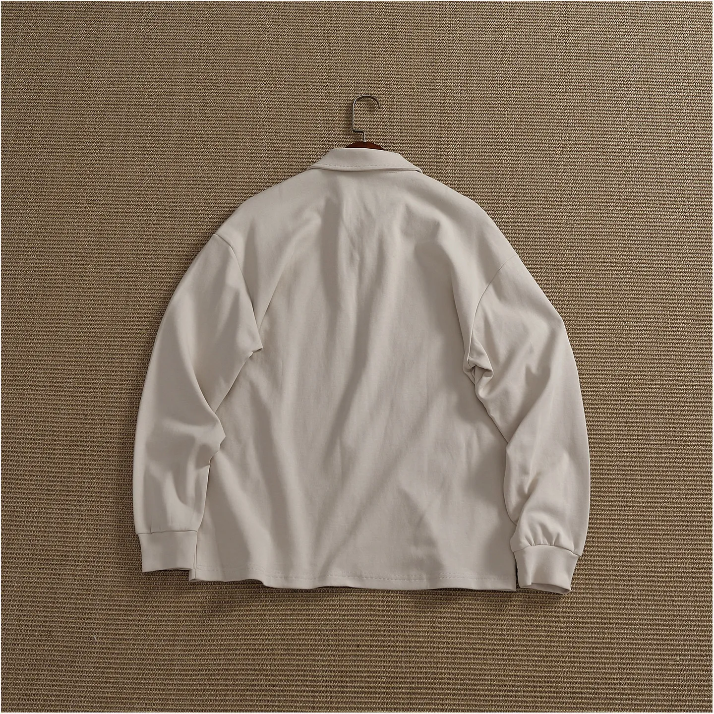 Autumn New American Retro Long-sleeved Seagull Collar Polo Shirt Men's Simple Loose Off-shoulder Commuting Casual Versatile Tops