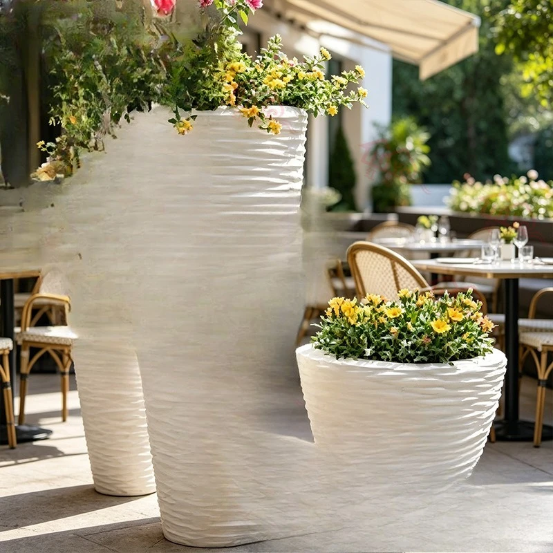 imitation rattan flower pot beige high and low combination outdoor hotel villa courtyard large diameter flower utensils