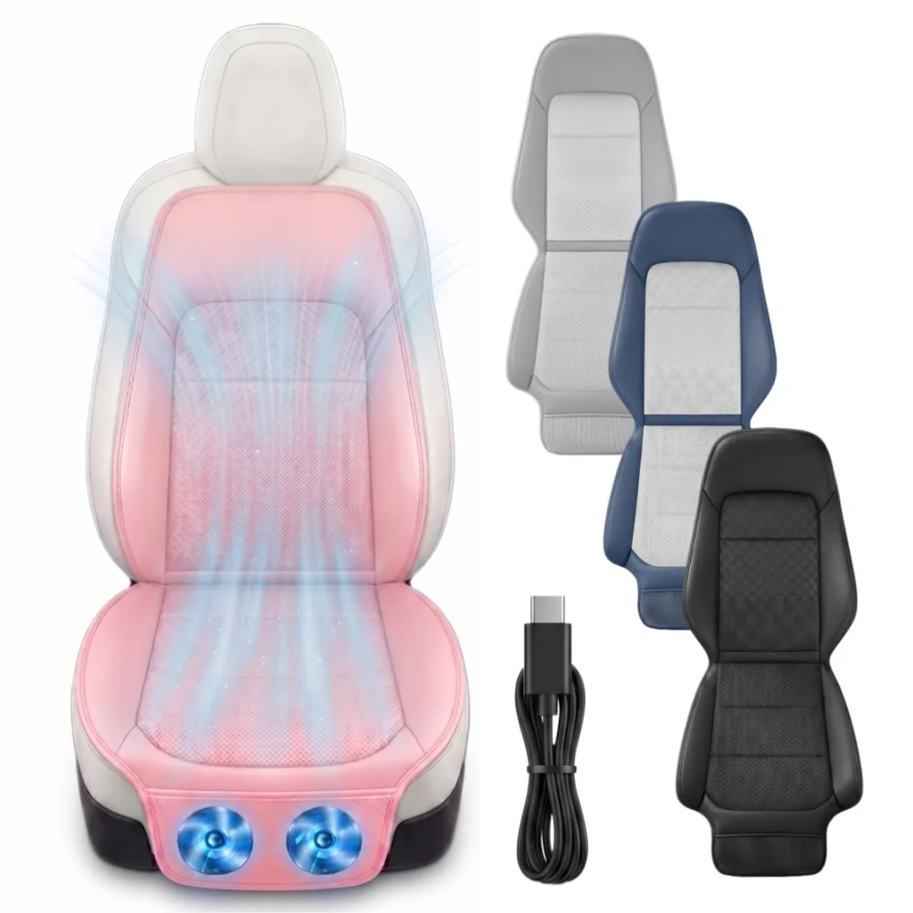 USB Ventilated Car Seat Cushion  Airflow Seat Cover Low Noise Car Seat Fan Breathable 3D Ice Silk Cooling Pad For Tesla Model