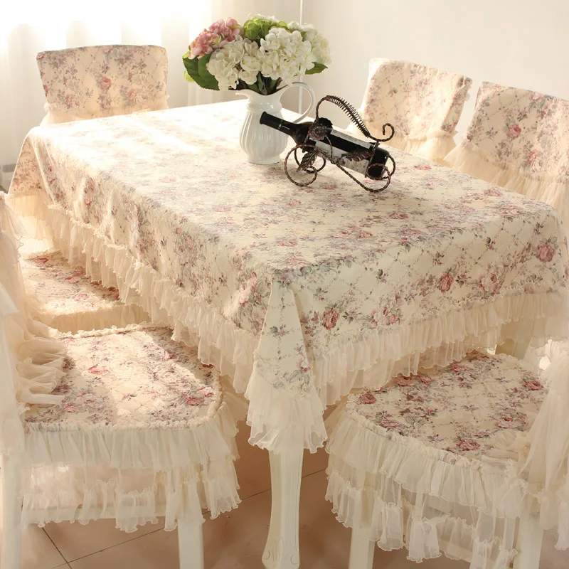 

Luxury fashion Pastoral Table Cloth with Lace Cotton European style Rectangular 2 styles Dinning Tablecloths Chair Covers