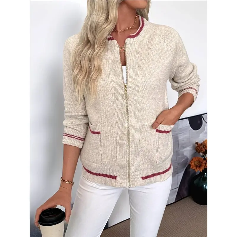 B62B-سترة للنساء لون حظر الخريف أزرار على الموضة أسفل البلوزات معاطف الشتاء مع جيوب رمادي المشمش م