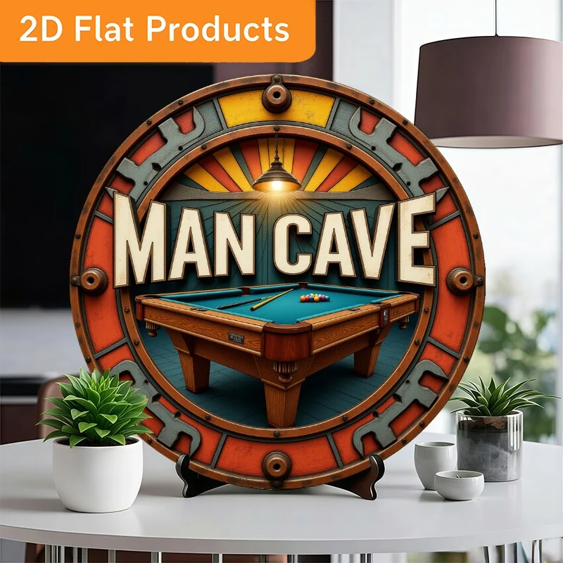 Vintage 2D Retro Billiard Ball Round Aluminum Wall Art 20cm Waterproof Durable Metal Sign for Home Bar Game Room Decor