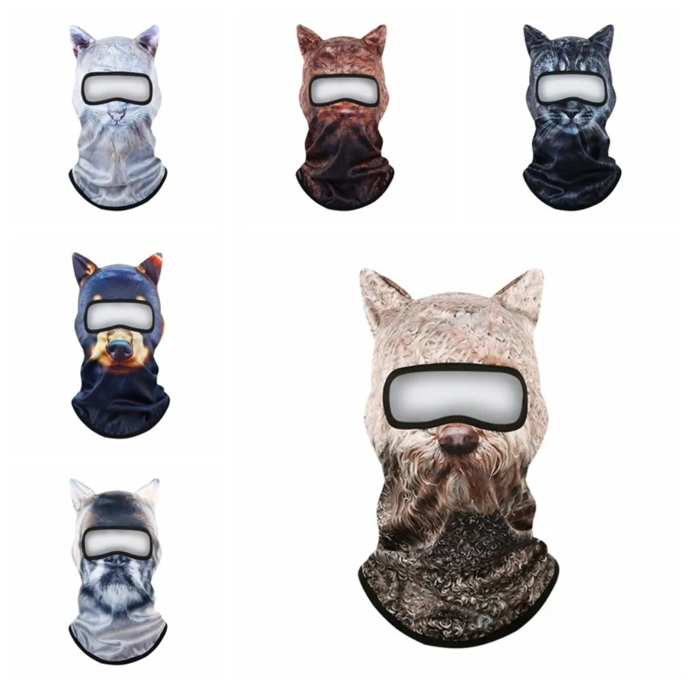 Windproof Cycling Balaclava Hat Thick Lined Machine Washable Neck Warmer 2D Flat Animal Pattern Polyester Sports Headwear