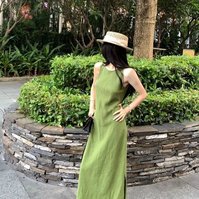 Sukienki Bez Rękawów Damskie Na Imprezę Ślub Letnie Lniane Rozkloszowane Z Kokardą Sukienki Letnie Plażowe Stylizowane Na Wiejski Styl Eleganckie