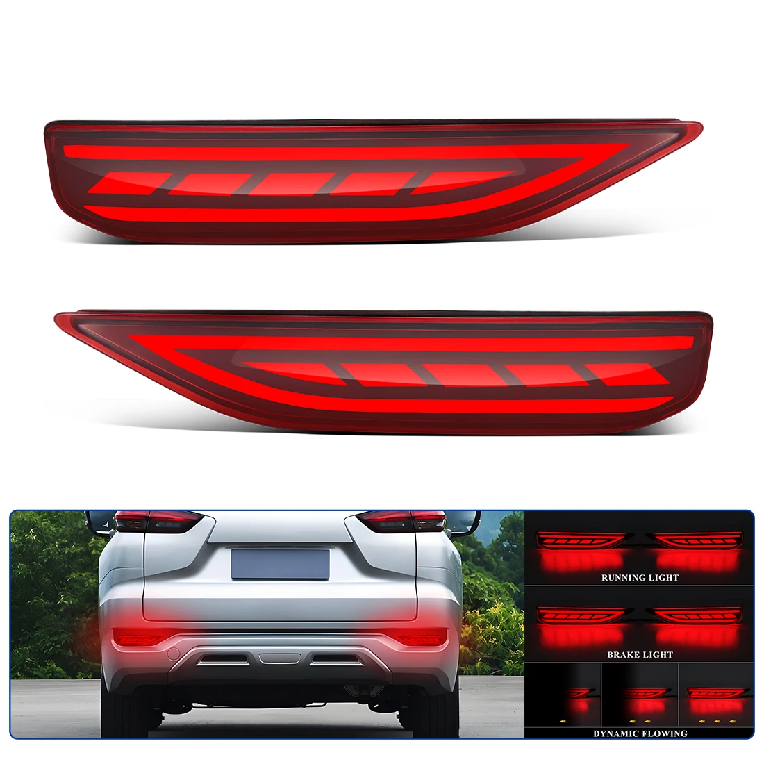 

LED Bumper Reflectors for Dynamic Turn Signal Rear Tail Brake Lights for Mitsubishi X-Pander 2017-2019 Rear Bumper Lights