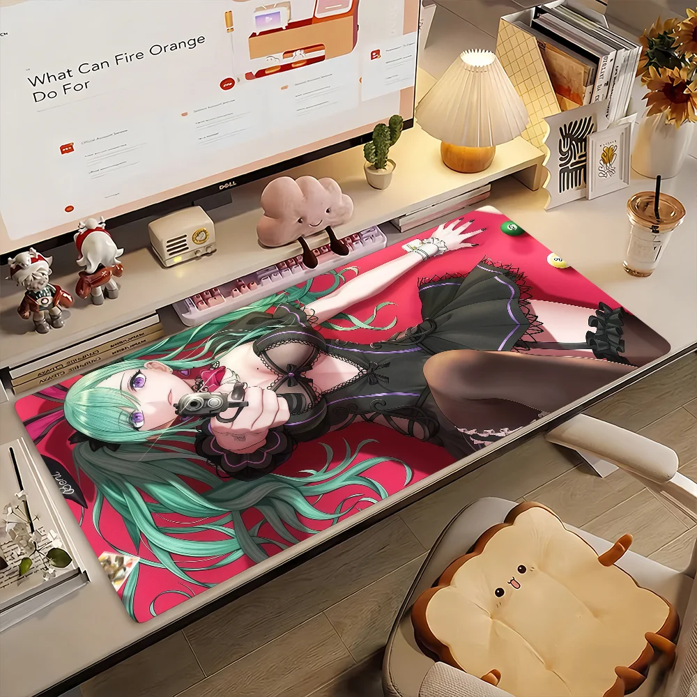 

Gaming Mouse Pad, Large Desk Mat, Anti-slip Base, Stitched Edges, Cute Green Hair Anime Girl, Keyboard Pad for Gamer Office Home