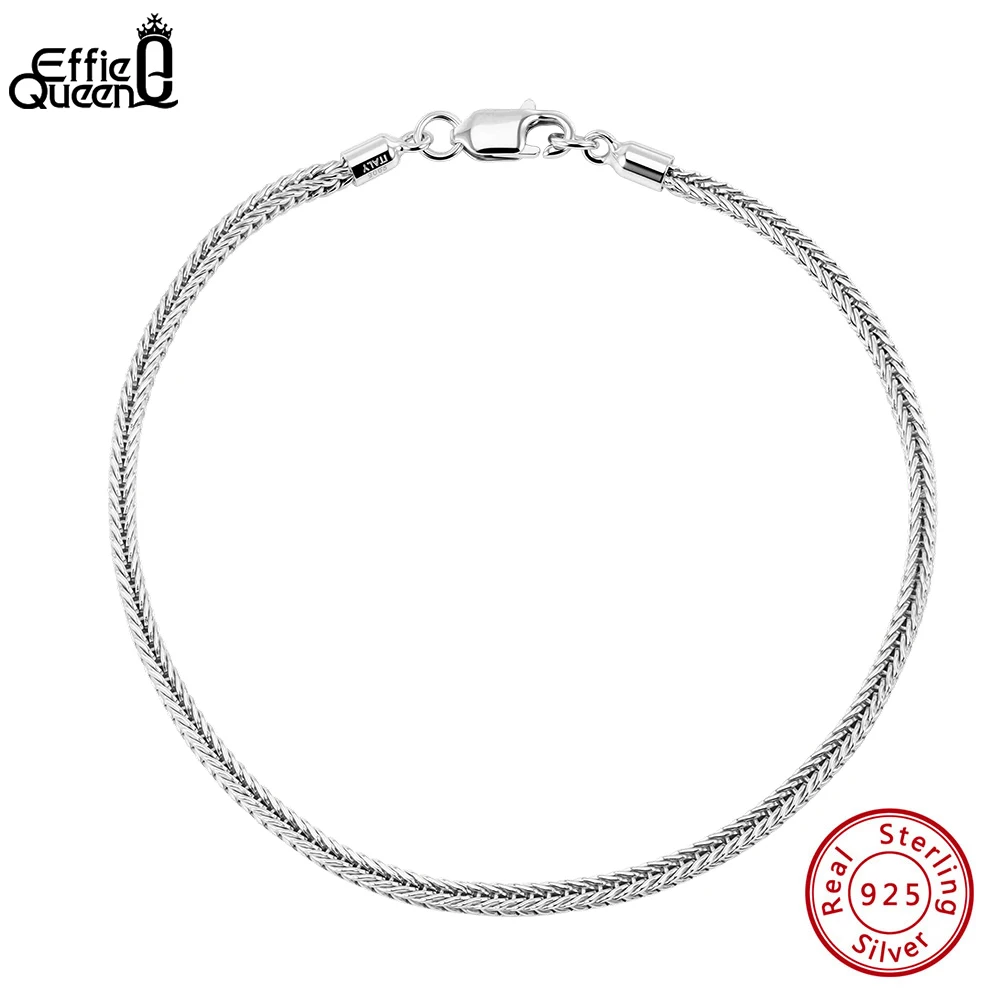 

EFFIE QUEEN Trendy 925 Sterling Silver 1.8mm Fox Tail Chain Bracelet Gift Dainty DIY Unisex Fox-tail Bracelet Bangle Chain SB224