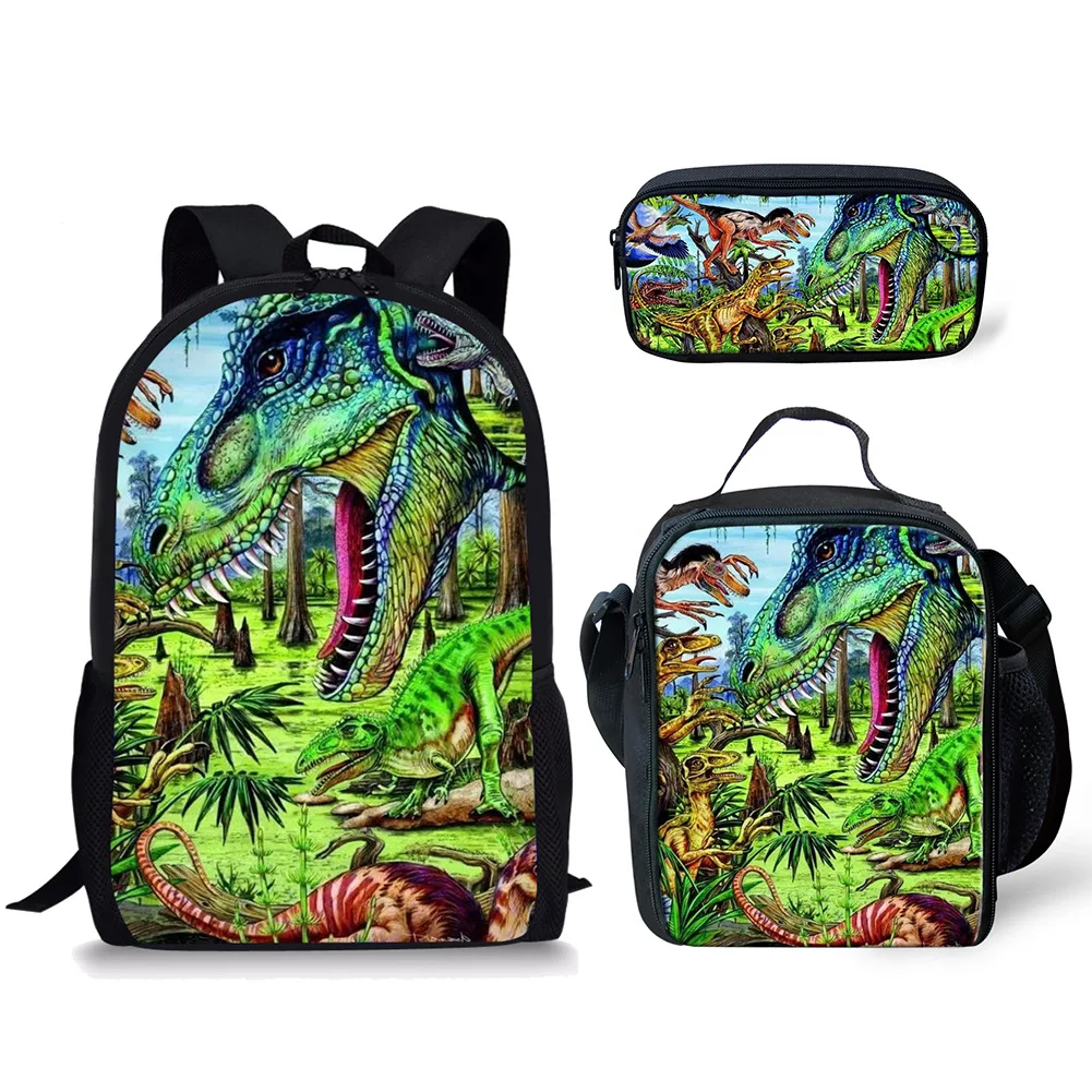 Cartoon Herbivore Dinosaurus 3 Stks/set Rugzak 3d Print School Student Boekentas Anime Laptop Dagrugzak Lunch Tas Etui