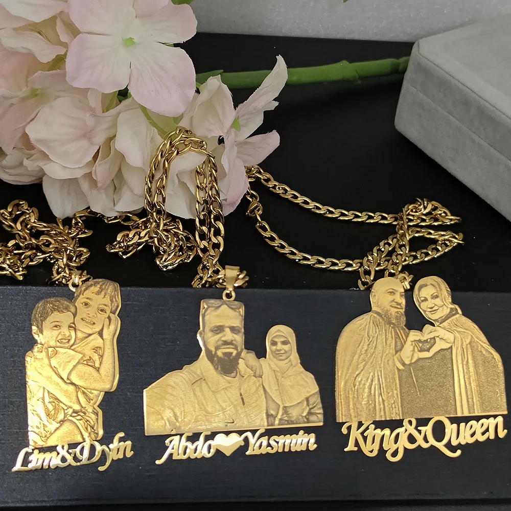 تخصيص الأزياء محفورة صورة صورة اسم قلادة قلادة الفولاذ المقاوم للصدأ شخصية للأطفال مجوهرات الأسرة الهدايا