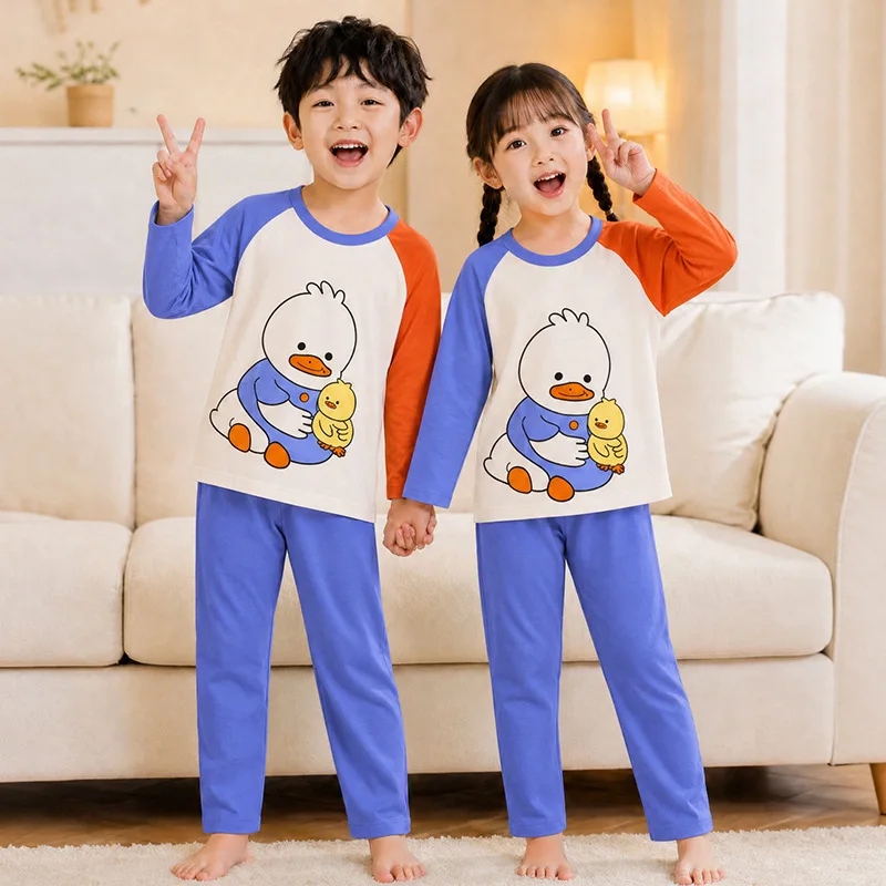 Children's Pure Cotton Home Clothes Boys' Pajamas Set Girls' Baby Loose Long Sleeved Pants Children's Autumn Clothes and Pants