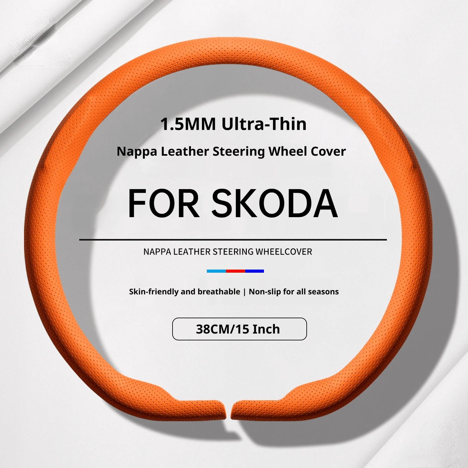 FOR SKODA 1.5MM Ultra‑Thin Steering Wheel Cover Fit Kodiaq Karoq Octavia Superb Kamiq Scala Enyaq Yeti Car Interior Accessories
