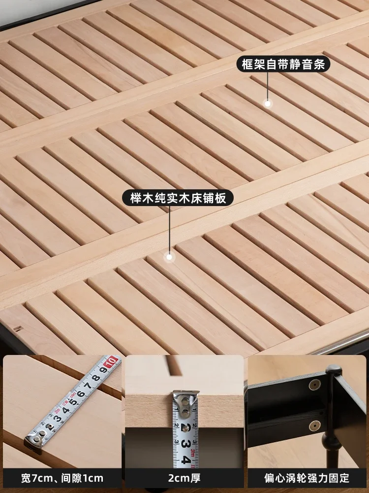 French medium and ancient bed solid wood bed leather  retro oak backrest  modern simple double  1.8 meters soft bag bed