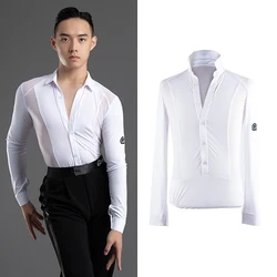 Ballroom Dance Shirt Men Performance Costume Mesh Modern Dancewear Waltz Dance Outfit Latin Practice Wear Waltz Clothing DL9225