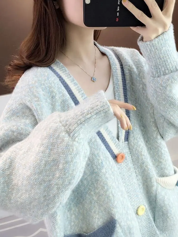 

2024 Knitwear Cardigan Spring and Autumn New Korean Lazy Style Outer Wear Loose Sweater Coat Women