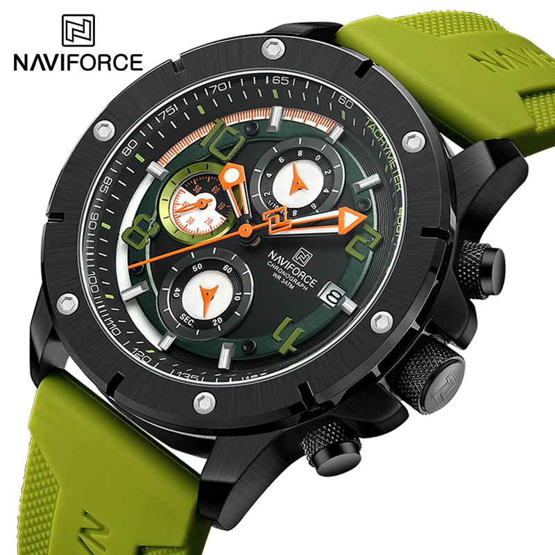 NAVIFROCE Mens Creative Quartz Chronograph Watch Top Brand Wristwatches for Male Sports Clock Man Comfortable Silica Strap Clock