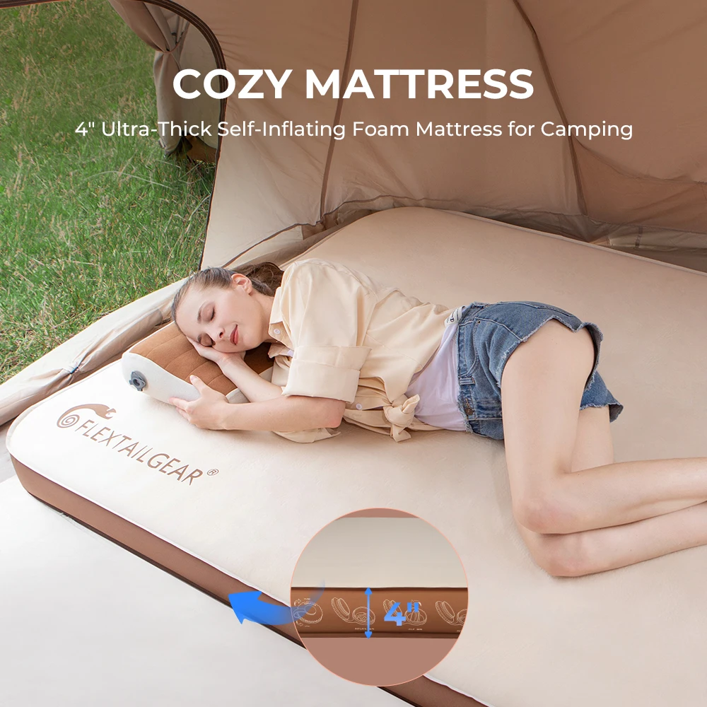 

FLEXTAILGEAR COZY MATTRESS - 10cm Ultra-Thick Self-Inflating Foam Mattress Camping Mat Floor Matrress Guest Bed