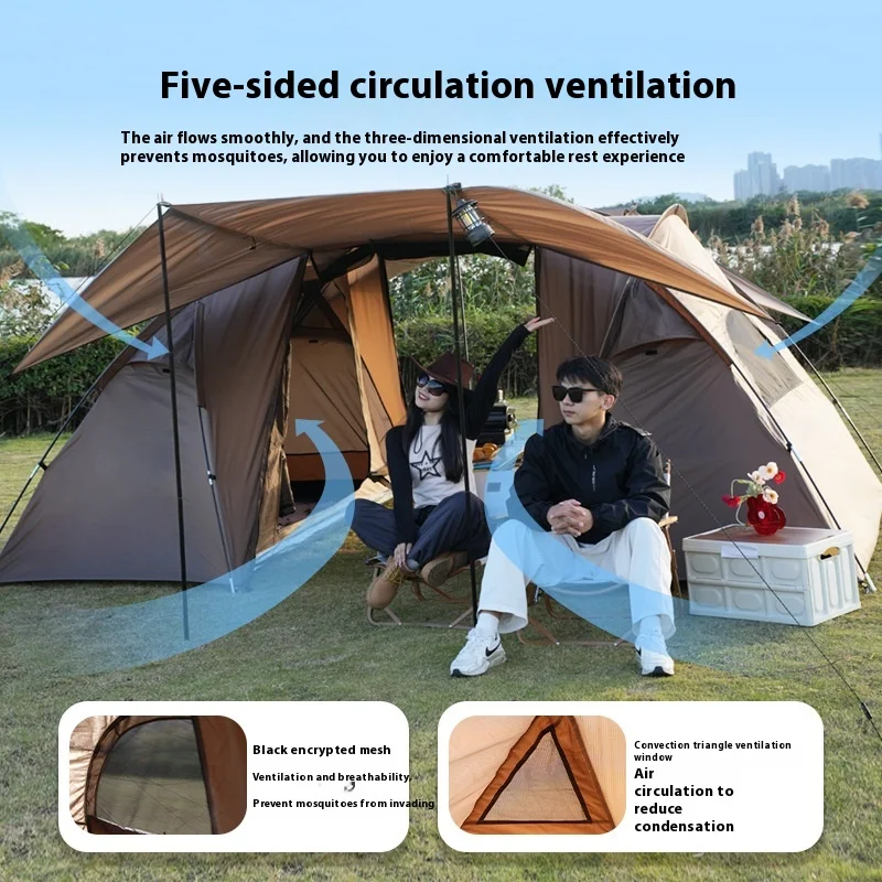 Sandstorm Tunnel Tent for Outdoor Camping Two Rooms and One Hall Spacious Tunnel Tent with Integrated Fly for Outdoor Adventures