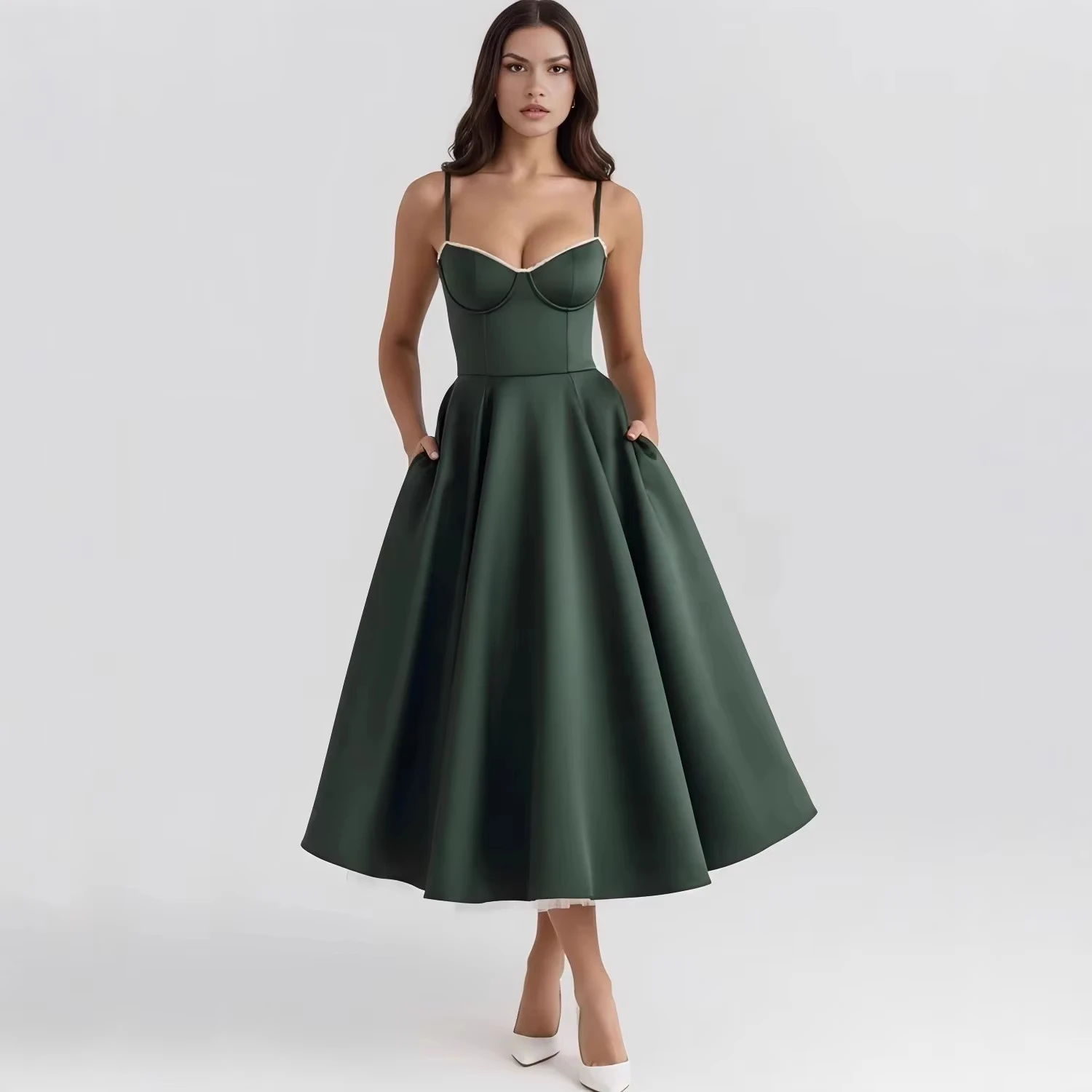 

2026 Women Long Evening Dress French Sexy Elegant Strapless Medium Long Dresses Spaghetti Strap Corset Prom Dress Spring Summer
