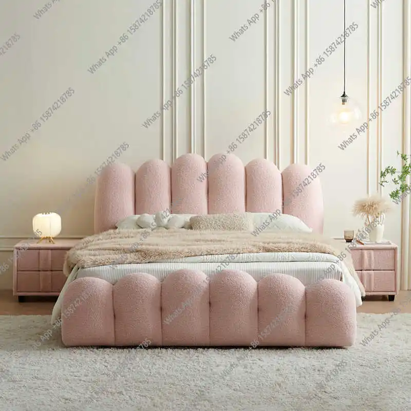 حقيبة وردية ناعمة سرير مفرد بسيط وحديث سرير الأميرة صوف الضأن بقعة فتاة سرير مزدوج قماش خفيف مصمم فاخر #2