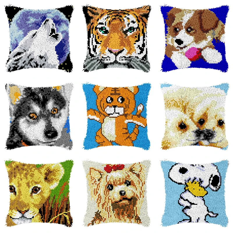 Tiger cheetah wolf dog Latch Hook Rug Kits Foamiran For Needlework Knitting Carpet Pillow Set Cross Stitch Smyrna knoop pakket