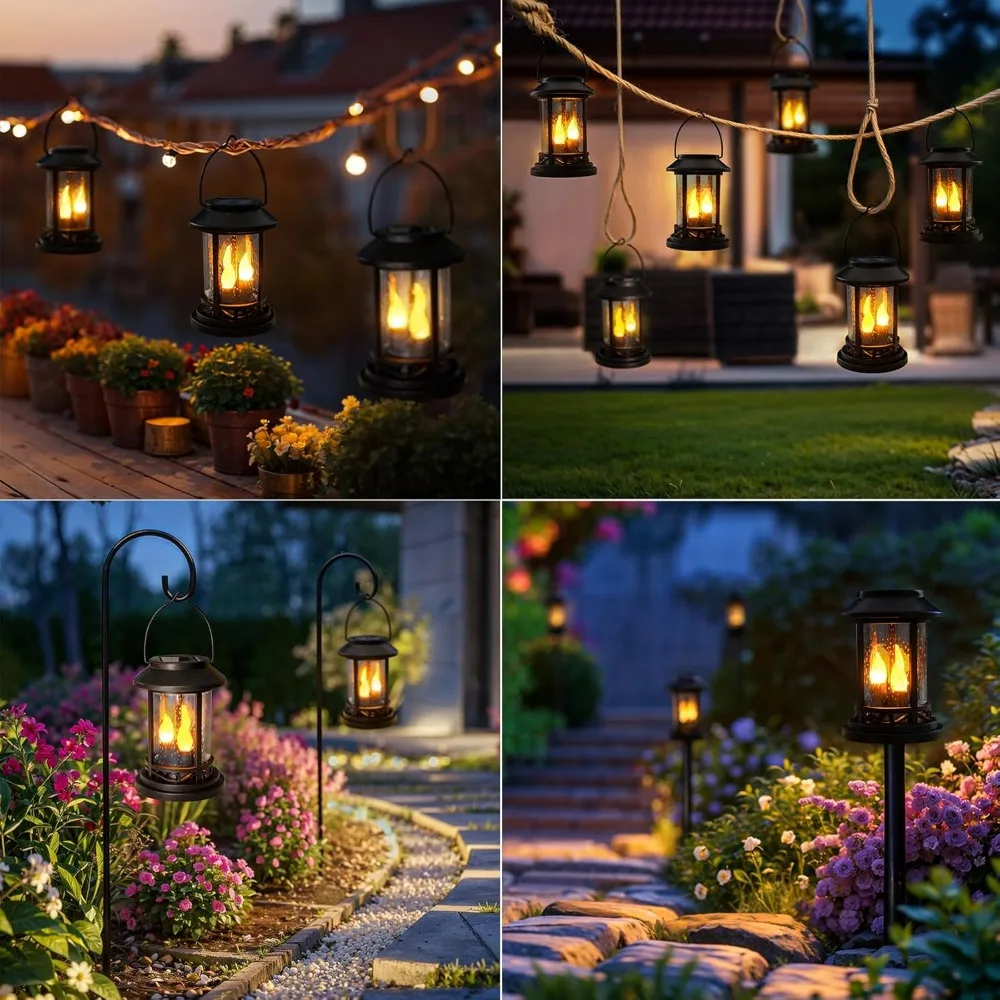 Outdoor Solar Candle Light, Flashing Decorative Lantern, Post Light, Waterproof, 6-Piece