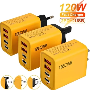 120W QC 3.0 hızlı şarj telefon şarj PD USB tipi C şarj duvar adaptörü 4 port PD güç adaptörü iPhone 15 14 13 Xiaomi