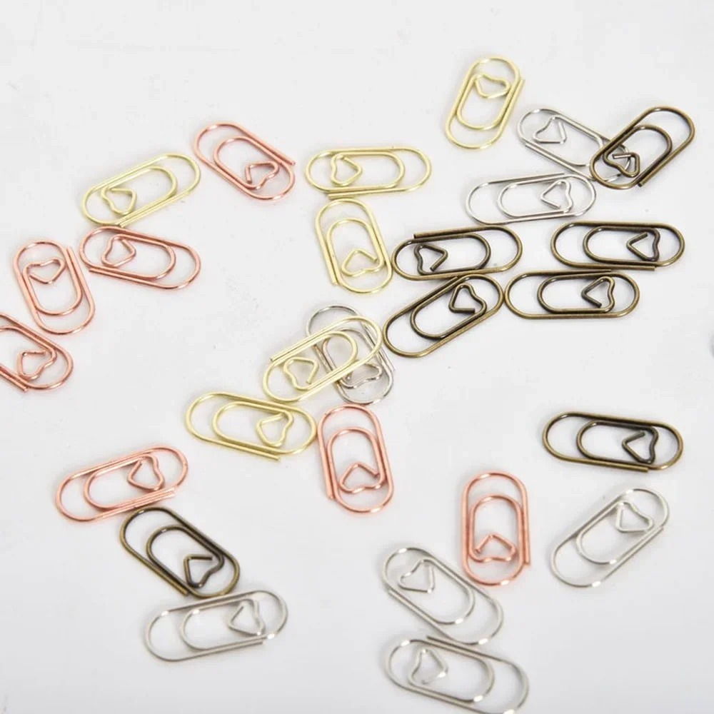 150PCS 20mm Mini Bookmark Gold Rose Gold Color Heart Clip Bookmark Metal Paper Clips Binder Clip Office Accessories