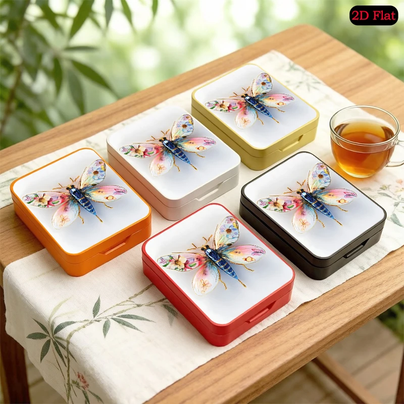 Dragonfly with Floral Wings Theme Multi-purpose Desktop Decor Tin Box, UV Printed Flip Top Custom Photo Metal Tin Box