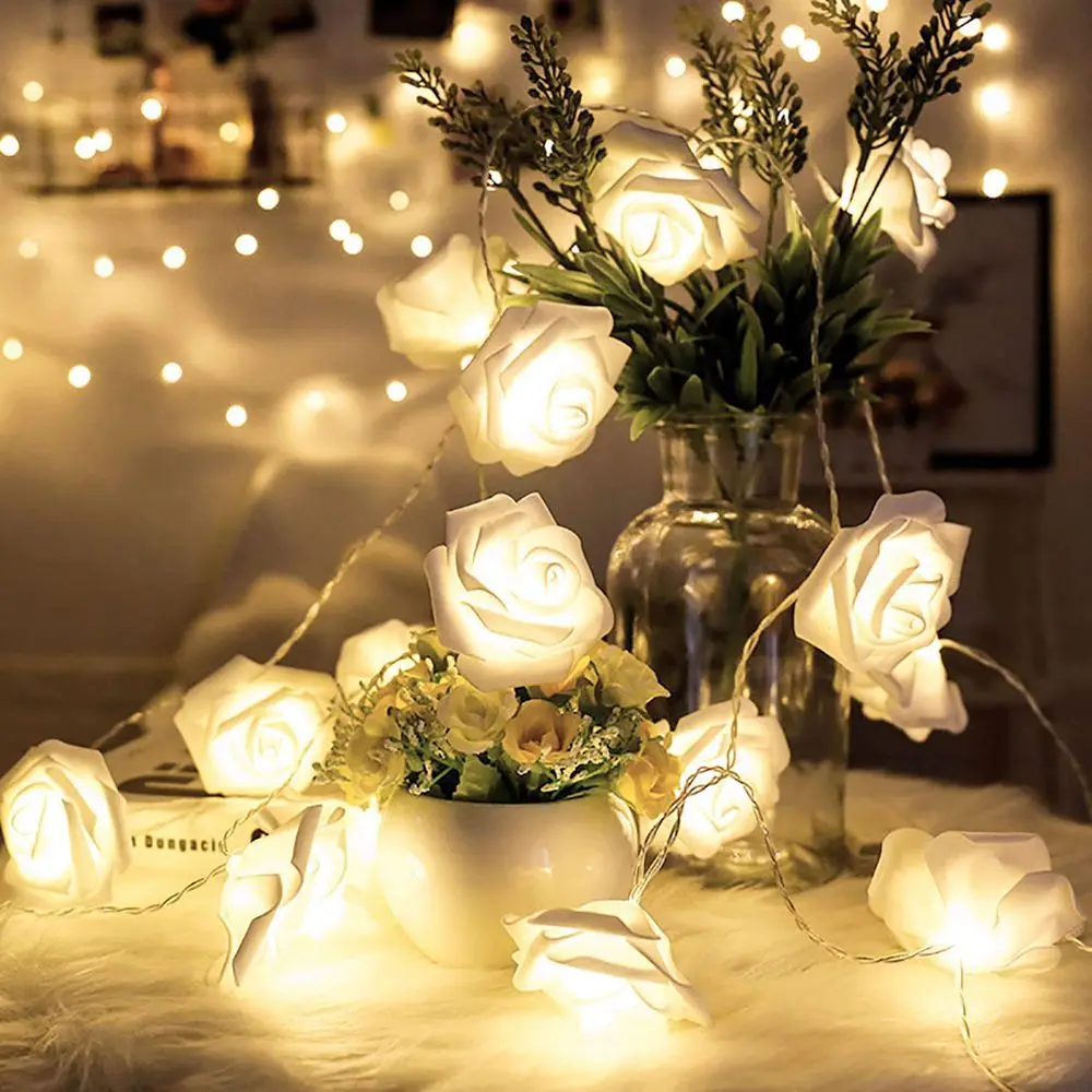 LED Fairy Tale Rose Flower String Lights Battery Powered Warm/Cold White/Multicolor for Bedroom Christmas Party Wedding Birthday