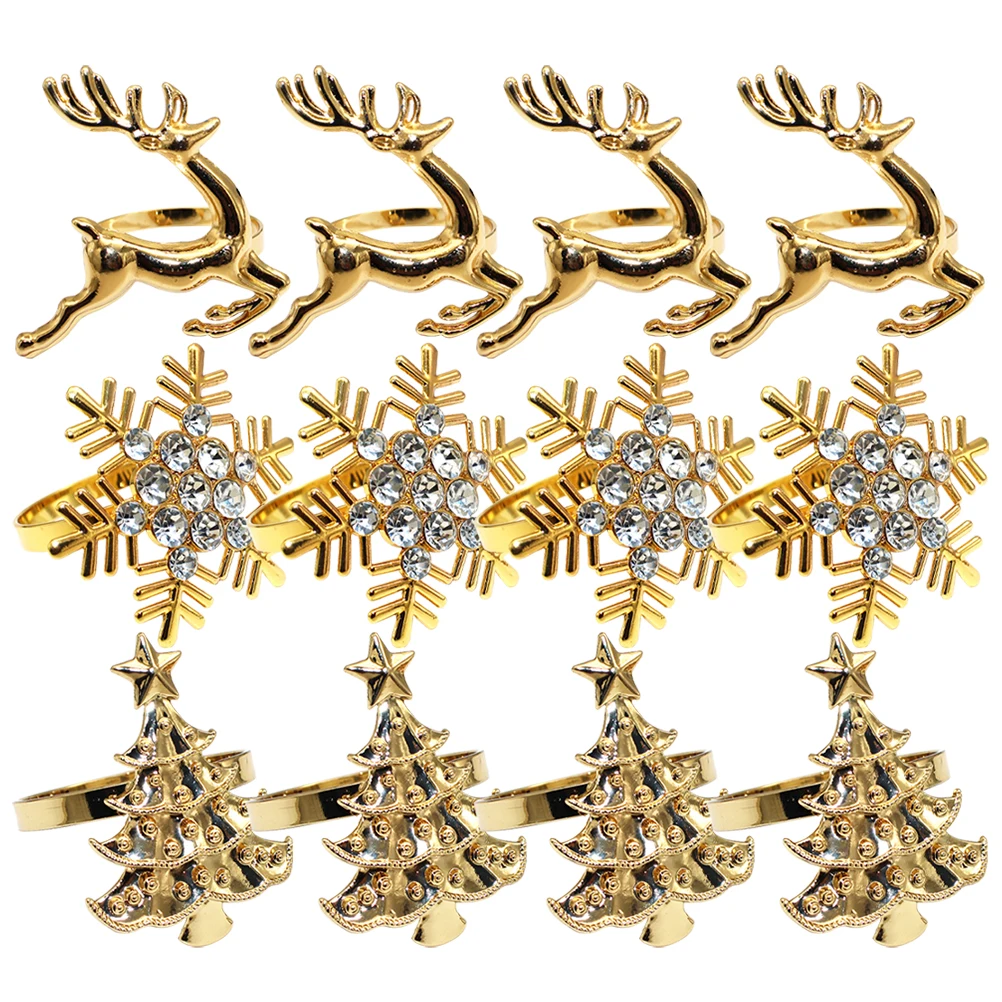 

12Pcs Christmas Deer Napkin Rings Alloy Finish Elegant Table Dining Decors for Holiday Party Home Restaurant Use