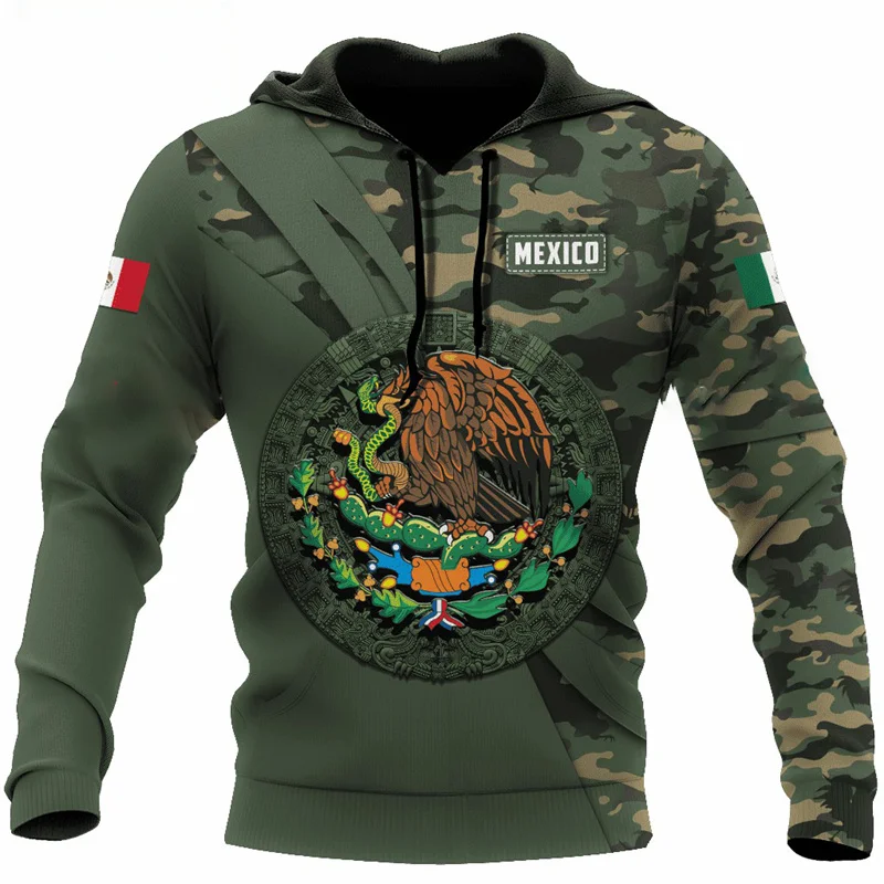 

Mexico Flag Pattern Hoodies Fashion Trend Long Sleeve National Emblem 3D Printed Hoodie Mens Casual Loose Streetwear Pullovers