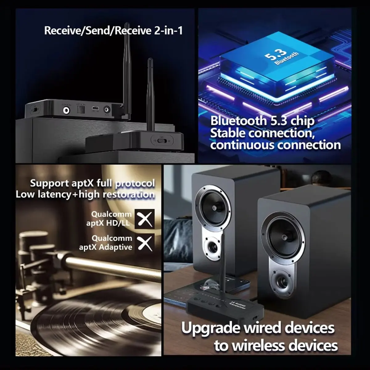Tebe -LL/HD/AD Bluetooth 5.3 Audio Transmitter Optical Wireless LE Audio Adapter Lossless for TV Speaker
