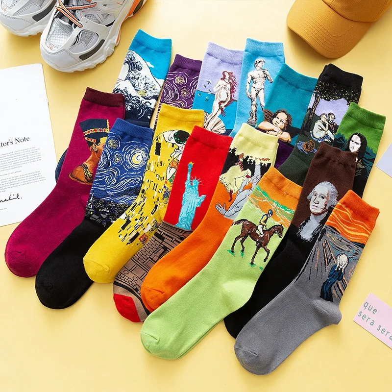 Autumn Winter Retro Women Art Van Gogh Mural World Famous Oil Painting Series Men Socks Funny Socks