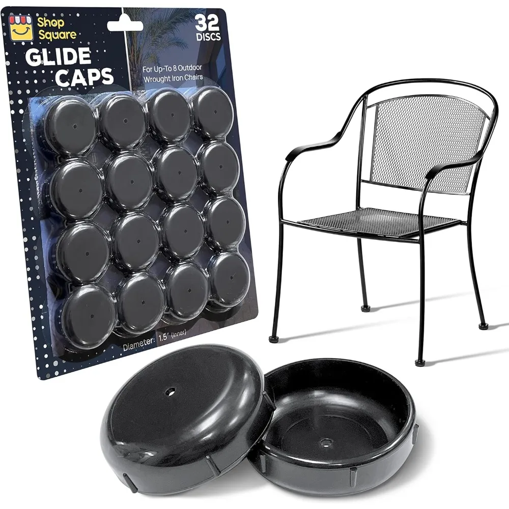 

Wrought Iron Patio Furniture Feet Caps (32 Pack, Black) - 1.5 Round Plastic Outdoor Chair Leg Caps, Patio Furniture Replacement
