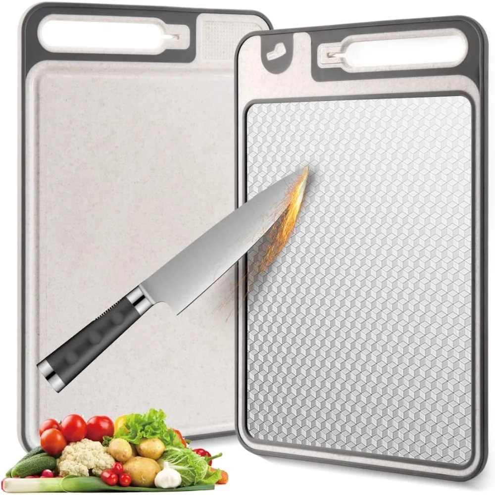 Tabla  cortar  acero inoxidable 304 con paja  trigo, afilador gran  doble cara, placa  titanio, utensilios  cocina