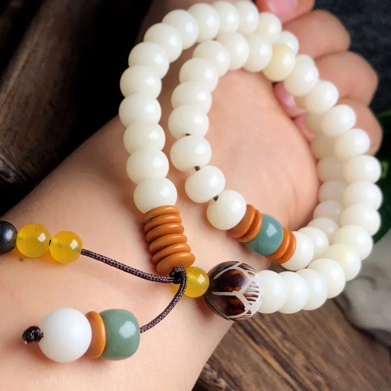 White Jade Bodhi Root Two-Circle Bracelet for Women Bodhi bracelet Student Fresh Bracelet7*9mm