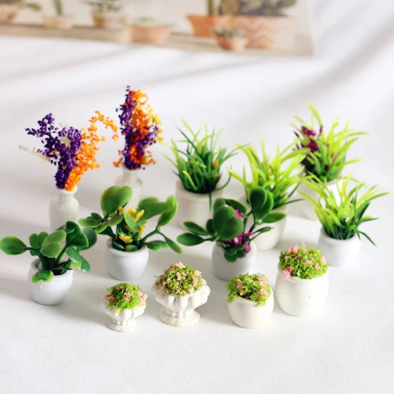 5Pcs Dollhouse Mini Flowerpot Model For Doll House Decoration Miniature Accessories Simulation Furniture Flower Pot