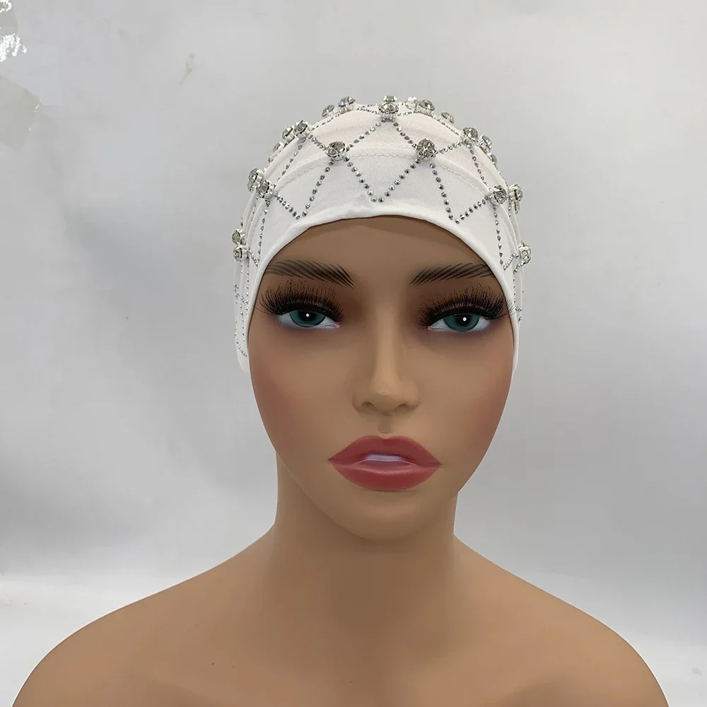 Muslim Inner Hijabs Islam Under Scarf Cap Stretchy Headscarf Bonnet Turbante Mujer Rhinestone Head Wraps for Ramadan Women