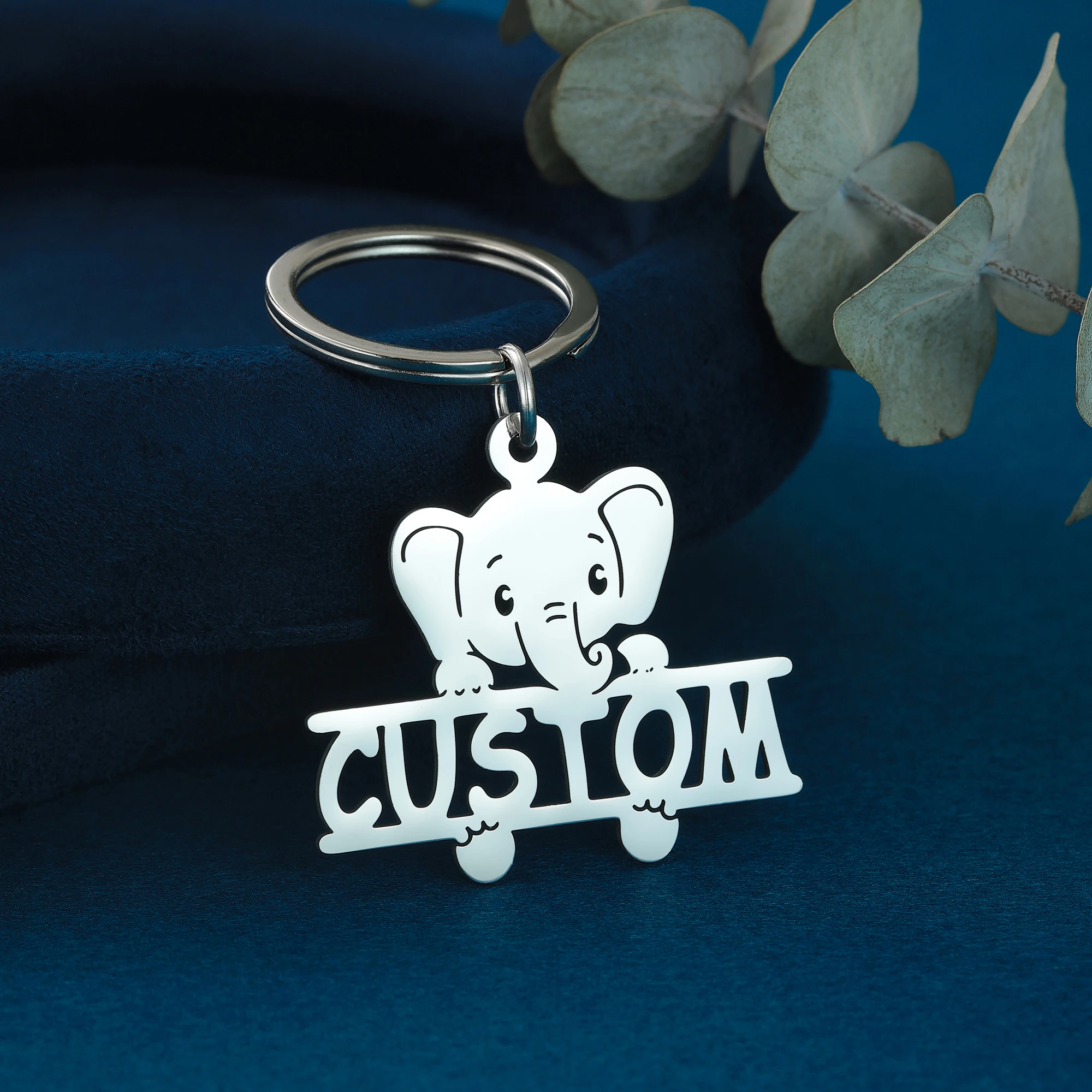 LLavero de elefante personalizado para hombres y mujeres, colgante de acero inoxidable, suministros de joyería