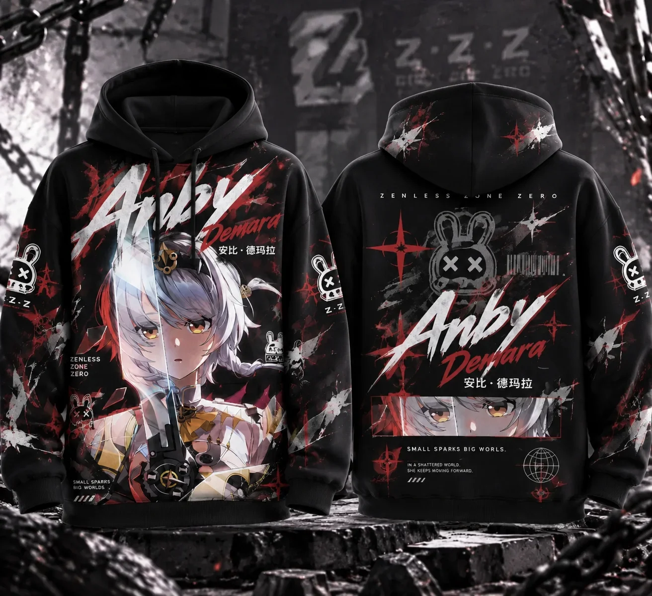 Zenless Zone Zero Anby Demara 3D Full Print Double Sided Hoodie Game Character Graphic Unisex Casual Streetwear Sweatshirt