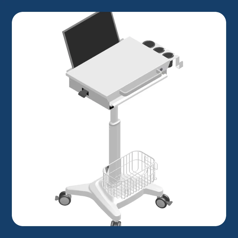 Factory Price Height Adjustable Medical Laptop Cart Trolley with Anti-theft Lock and Keyboard Holder