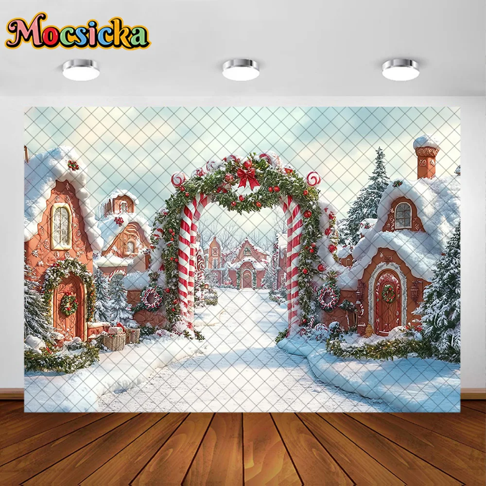 Mocsicka фон для фотосъемки Рождественский конфетный дом арка венок украшения фон детский рождественский праздник вечерние выпускной студийный реквизит